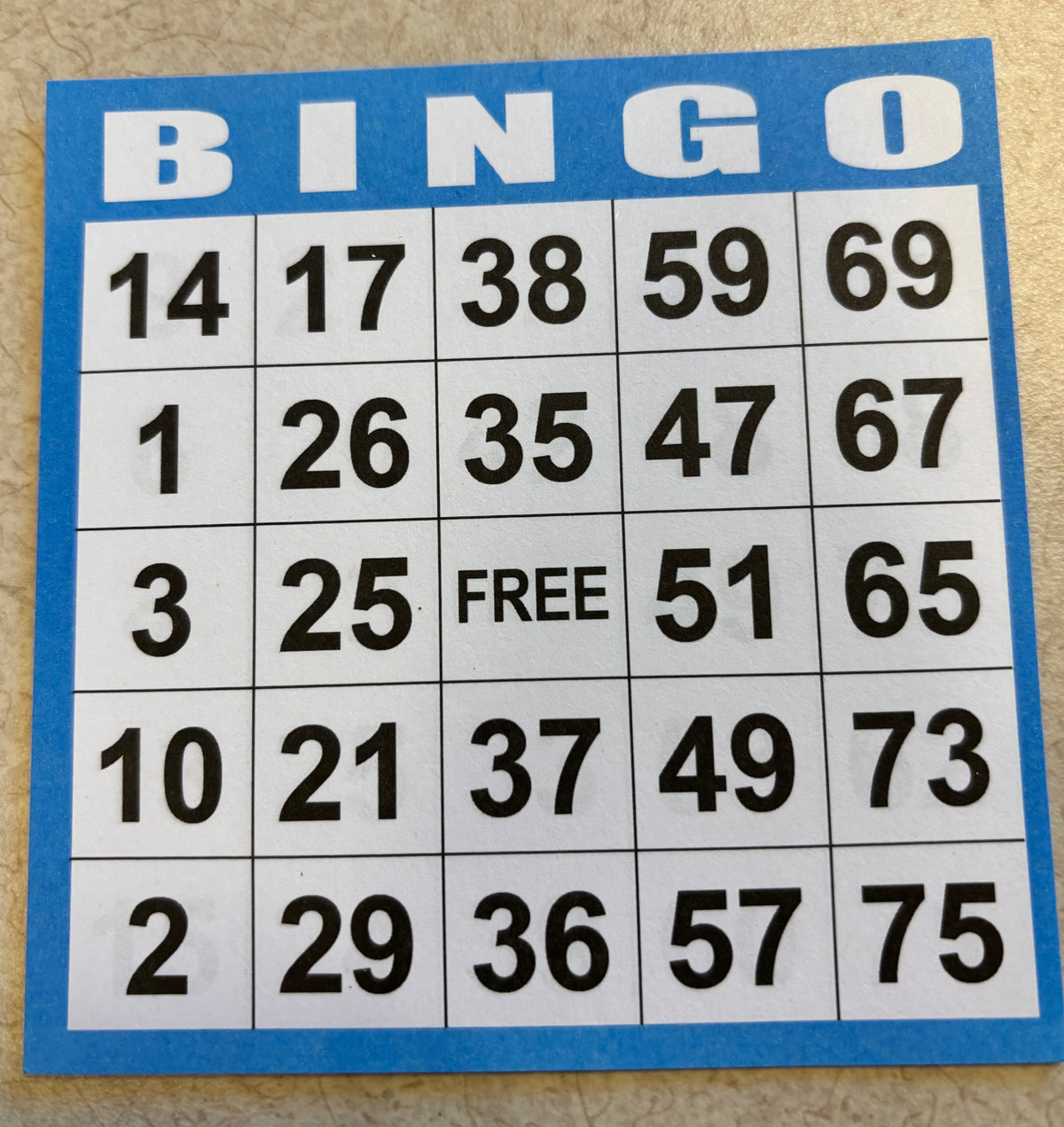 Bingo Card - Reverse
